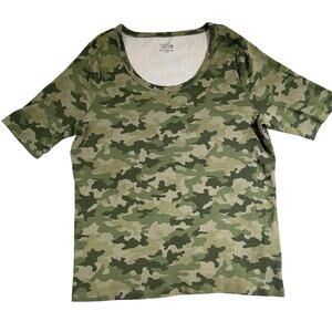 Time And Tru T-Shirt Woman XXL 20 Scoop Neck Green Camo Short Sleeve 100% Cotton